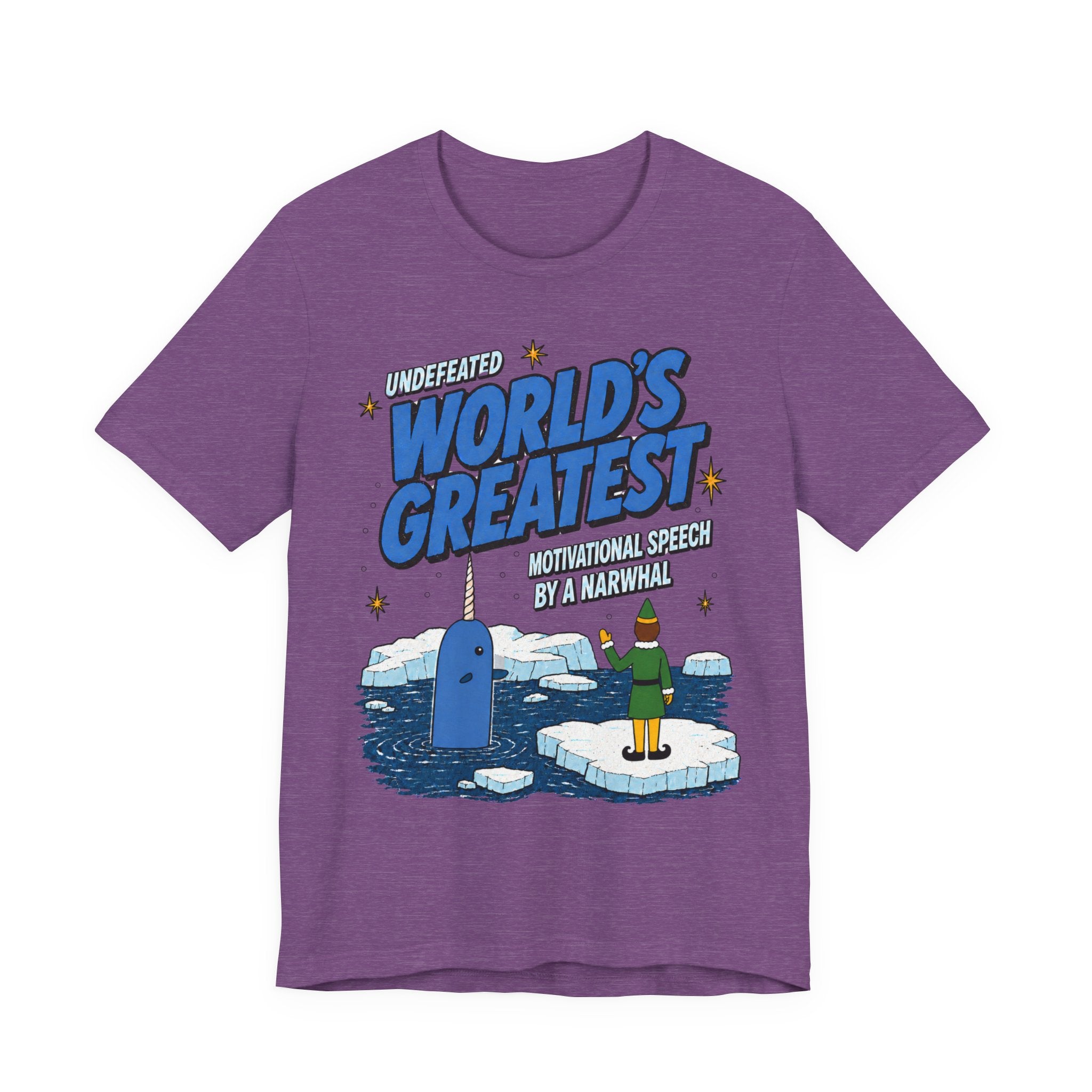 Buddy The Elf Narwhal Motivation T Shirt, shirt color and fit view 7