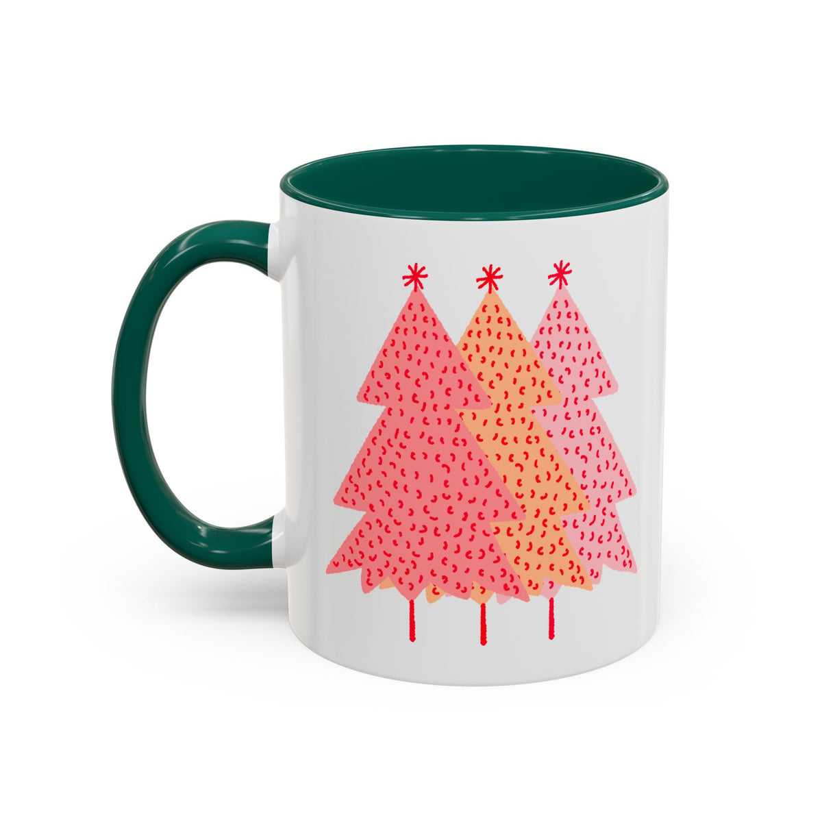 Simple Pink Pine Trees Coffee Mug (11oz), mug color and detail view 7
