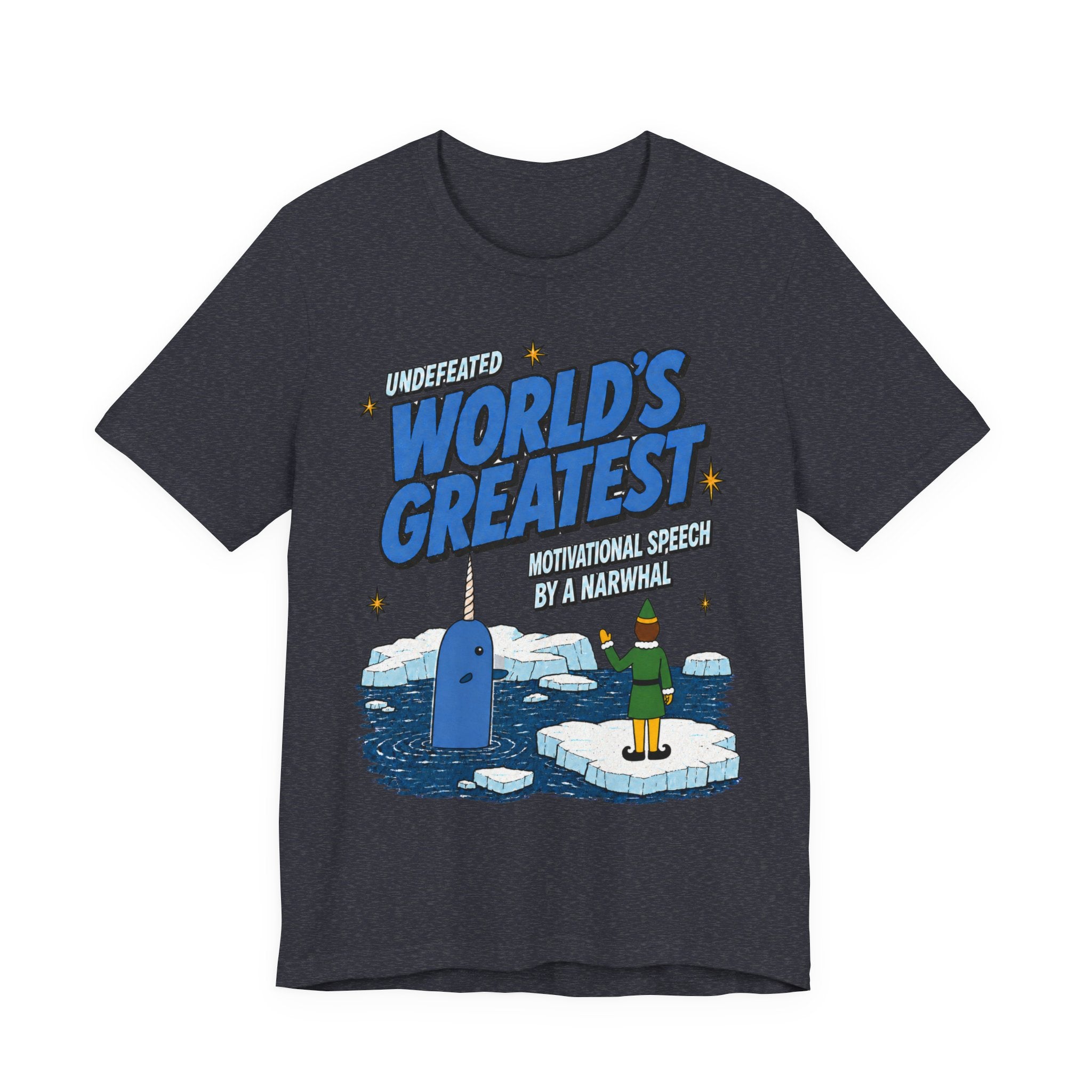 Buddy The Elf Narwhal Motivation T Shirt, shirt color and fit view 4