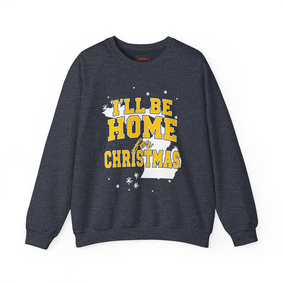 Michigan, I'll Be Home for Christmas Maize & Blue Crewneck Sweatshirt