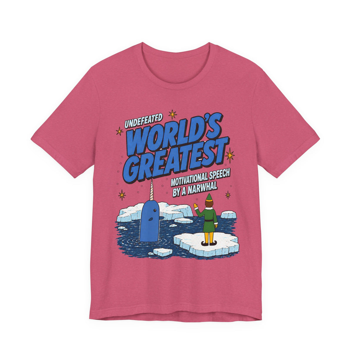 Buddy The Elf Narwhal Motivation T Shirt, shirt color and fit view 8