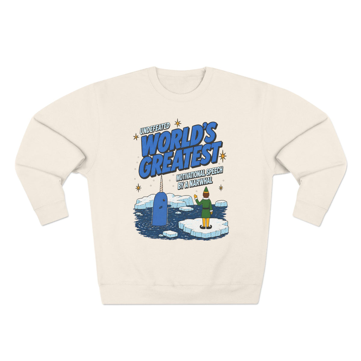 Buddy The Elf Narwhal Motivation Sweatshirt, sweatshirt color and fit view 4