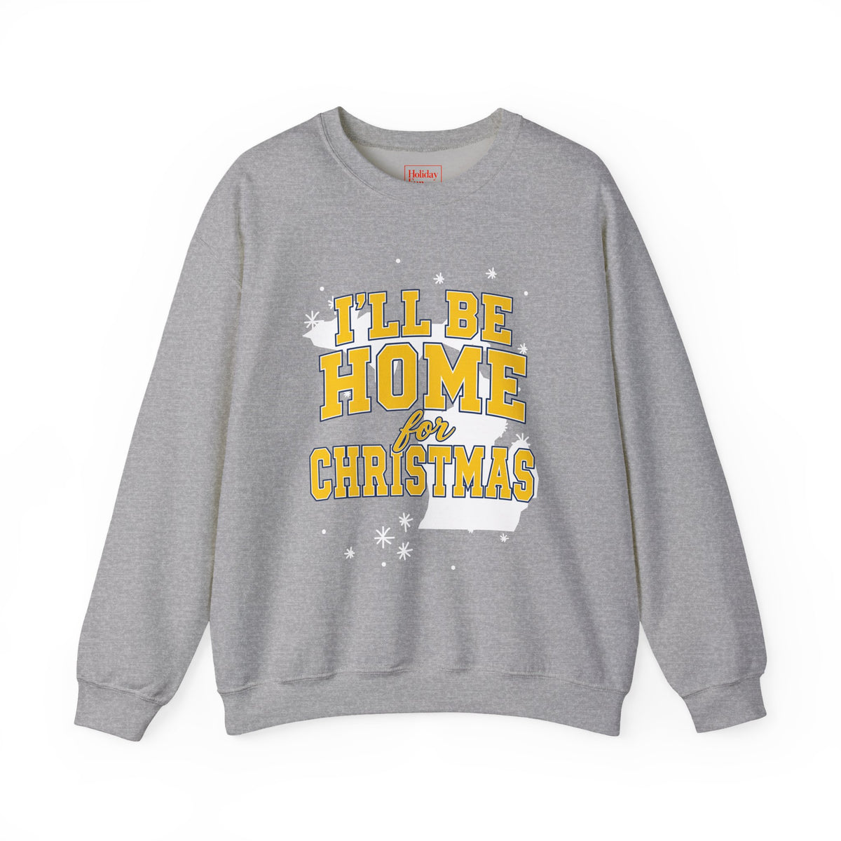 Michigan, I'll Be Home for Christmas Maize & Blue Crewneck Sweatshirt