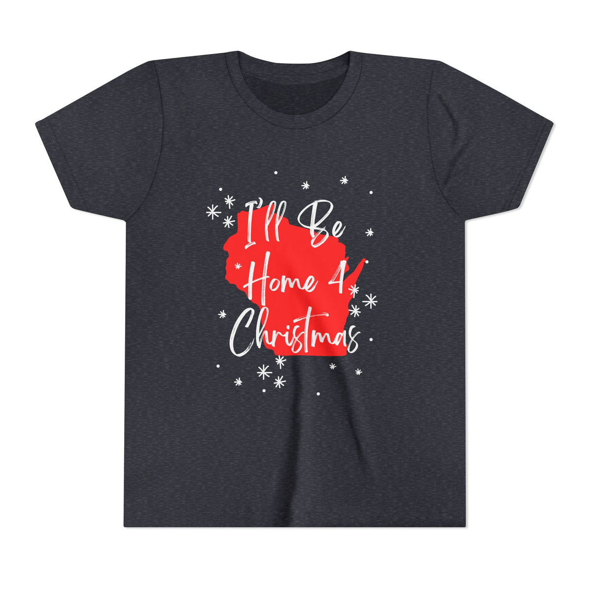Youth Wisconsin, I'll Be Home For Christmas T Shirt by Holiday Fun, alternate product view 4