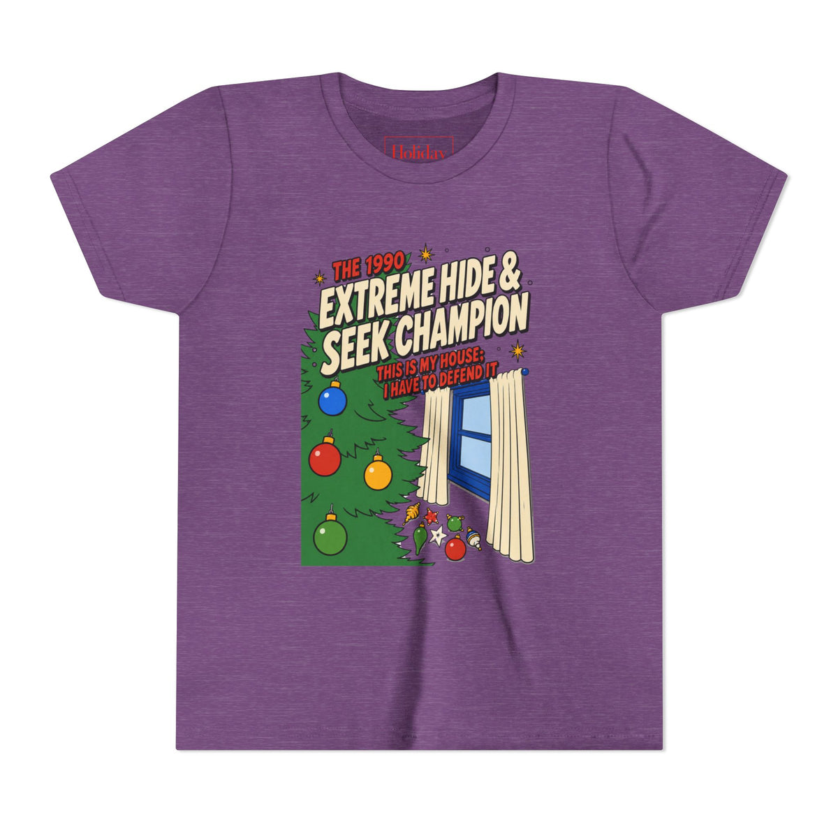 Youth Home Alone Hide & Seek Champion T Shirt, youth shirt color and fit view 5