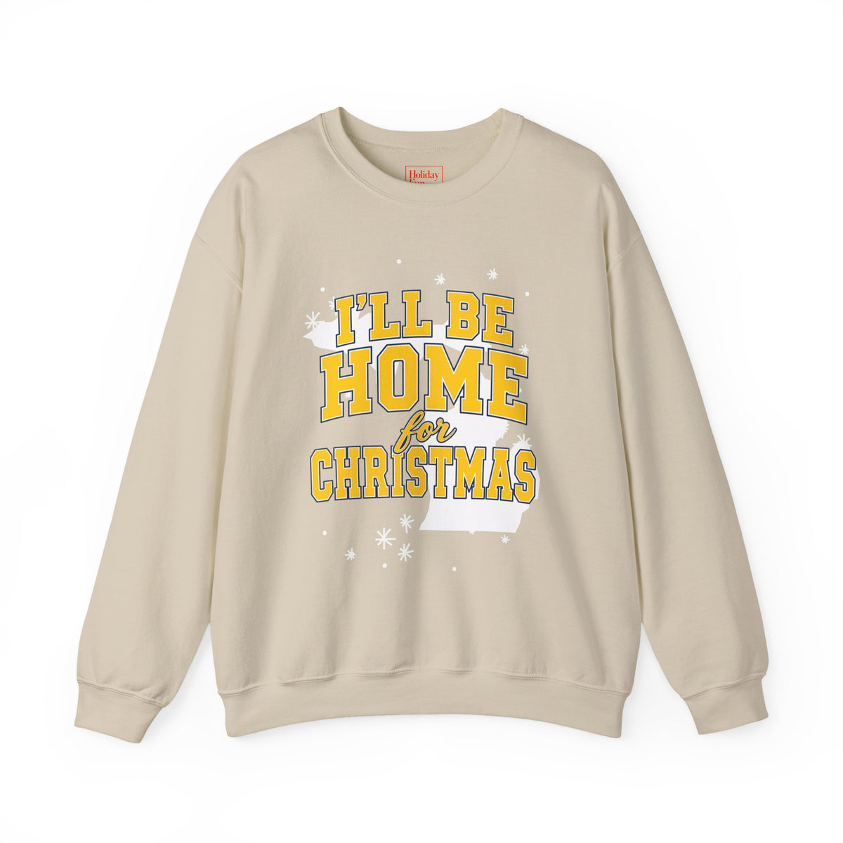 Michigan, I'll Be Home for Christmas Maize & Blue Crewneck Sweatshirt