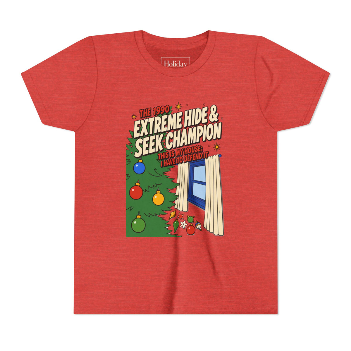 Youth Home Alone Hide & Seek Champion T Shirt, youth shirt color and fit view 7