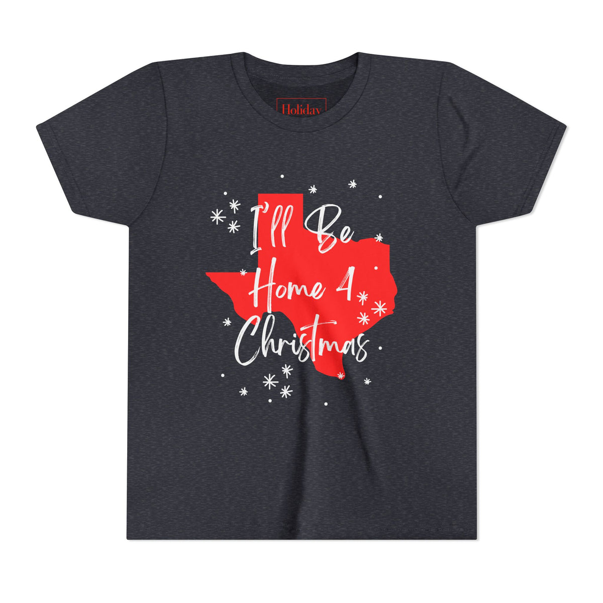 Youth Texas, I'll Be Home For Christmas T Shirt, youth shirt color and fit view 4