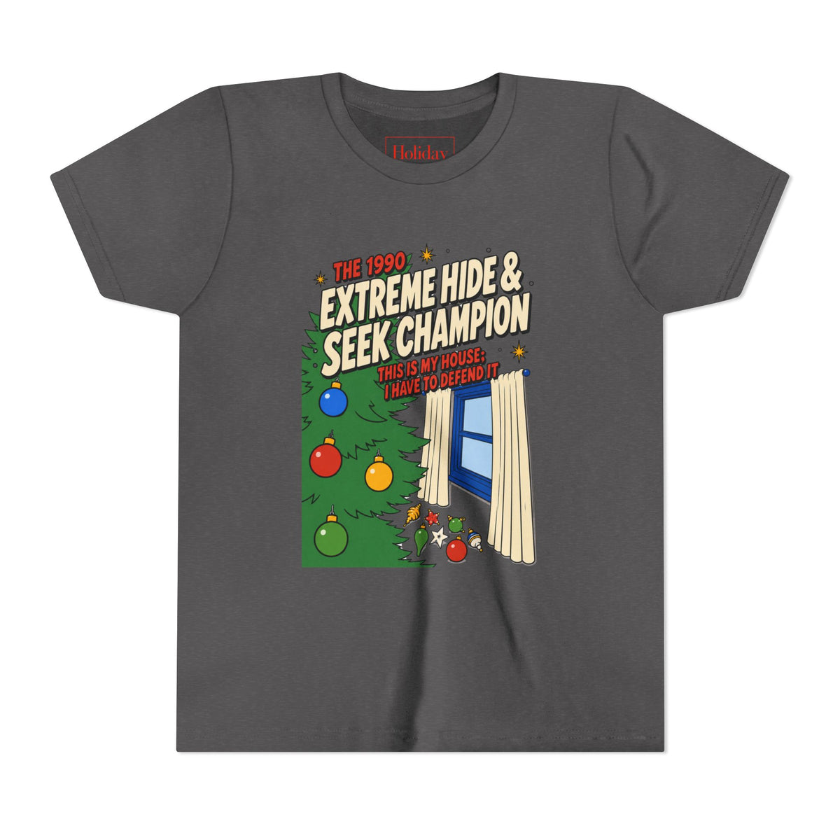 Youth Home Alone Hide & Seek Champion T Shirt, youth shirt color and fit view 6