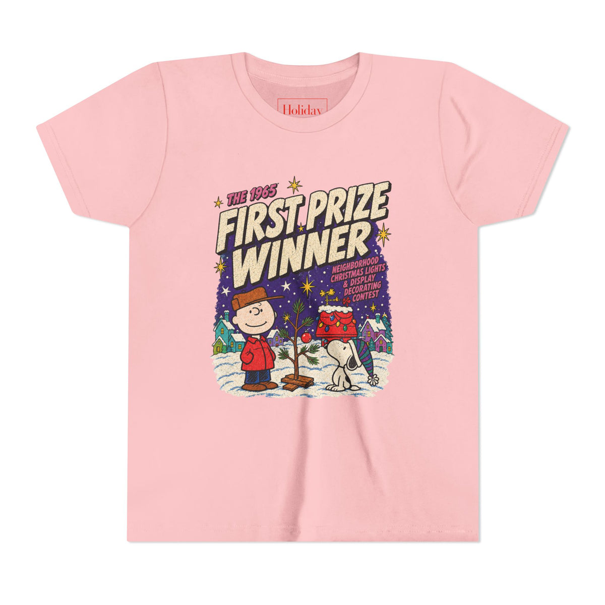 Youth Charlie Brown Christmas Light Contest Winner T Shirt, youth shirt color and fit view 2