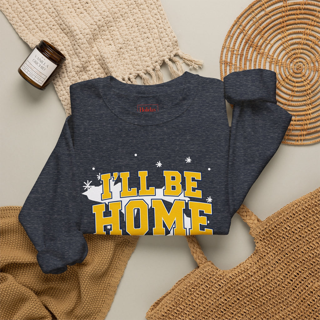 Michigan, I'll Be Home for Christmas Maize & Blue Crewneck Sweatshirt