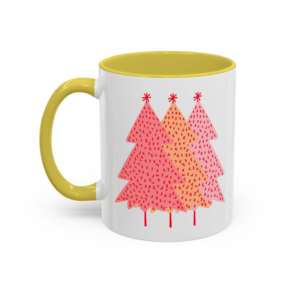 Simple Pink Pine Trees Coffee Mug (11oz), mug color and detail view 2