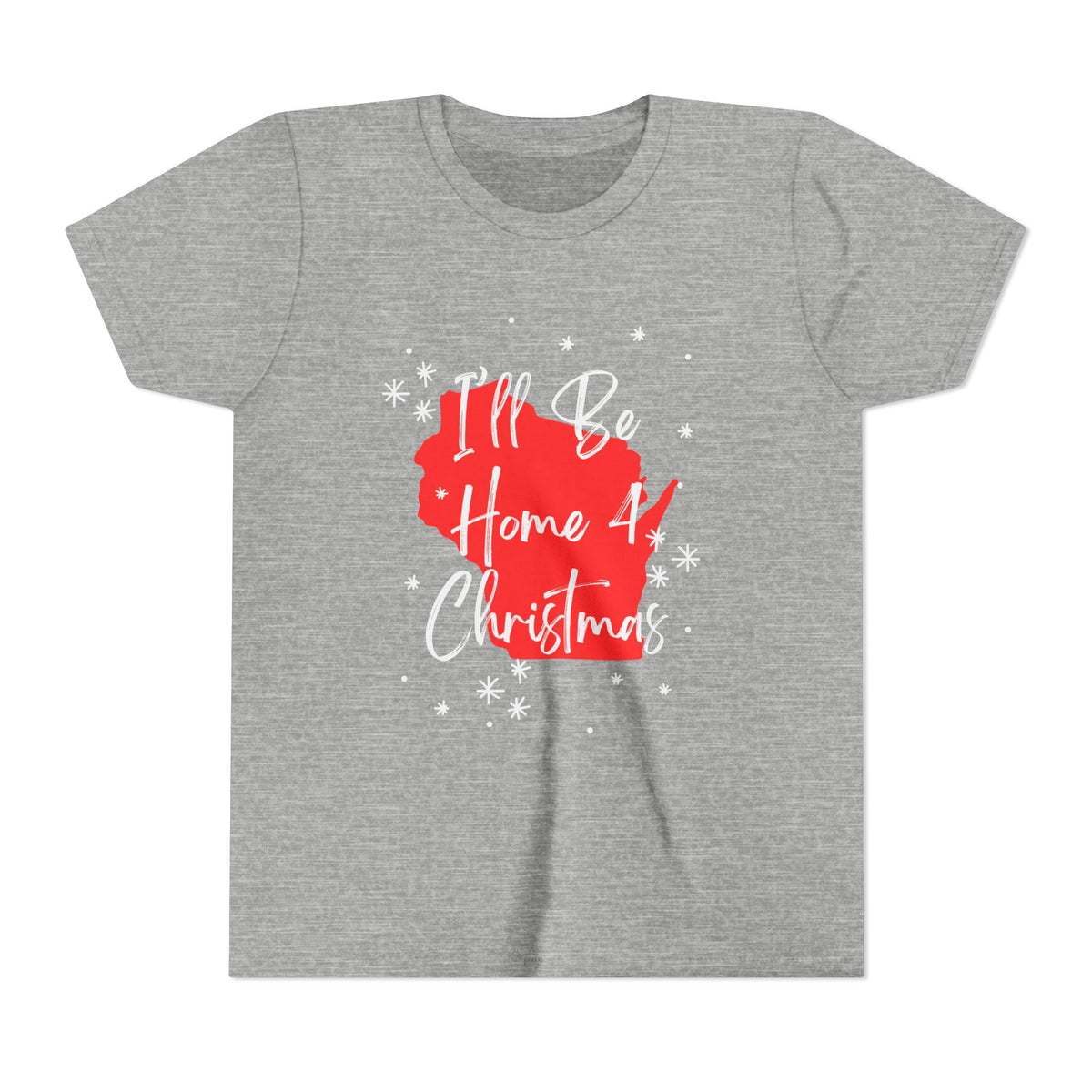 Youth Wisconsin, I'll Be Home For Christmas T Shirt by Holiday Fun, alternate product view 2