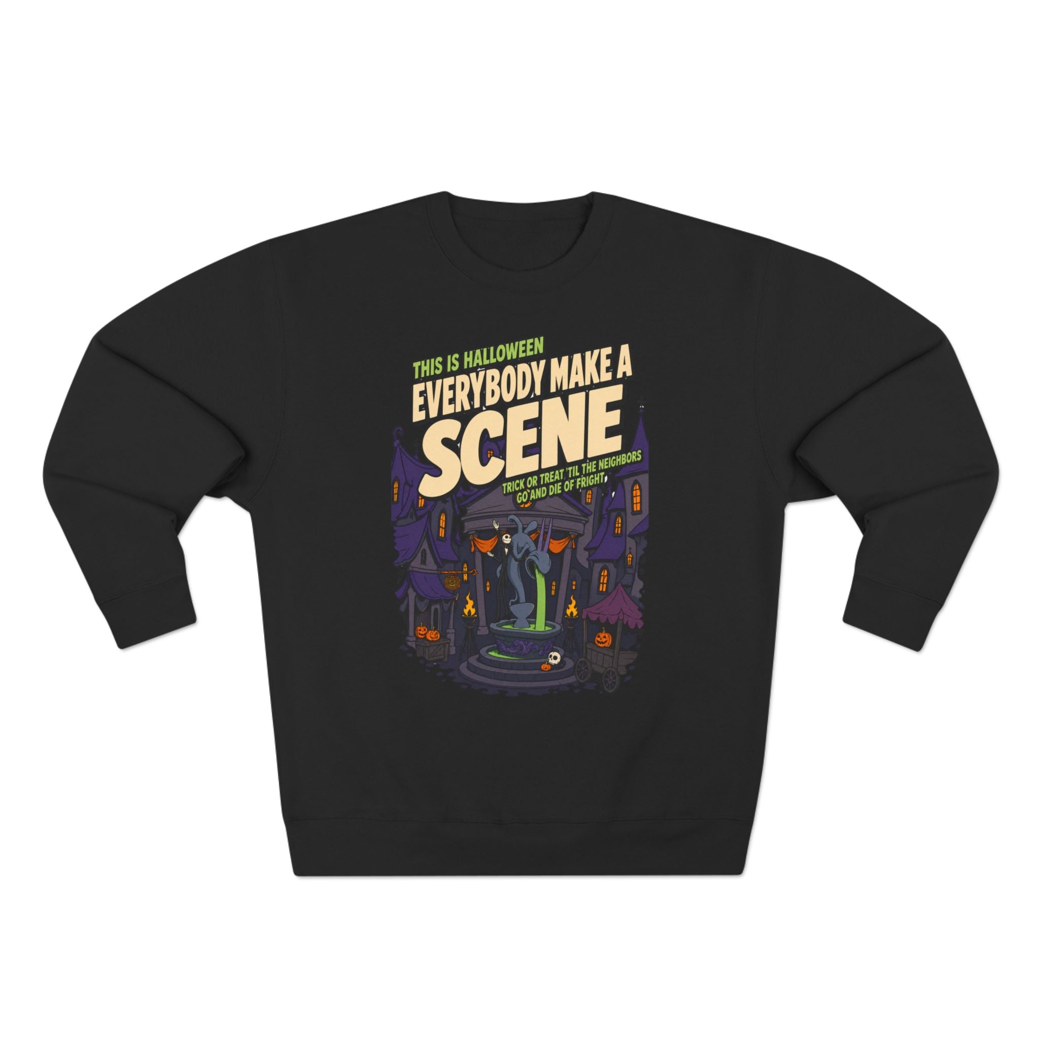 Nightmare Before Christmas Halloween Town Sweatshirt, sweatshirt color and fit view 3