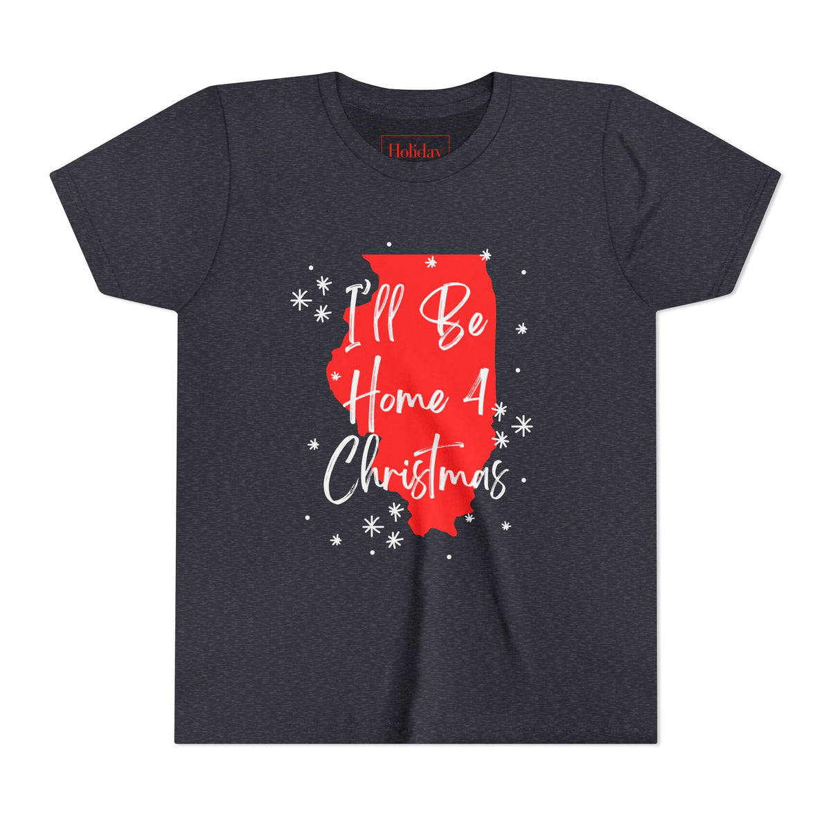 Youth Illinois, I'll Be Home For Christmas T Shirt, youth shirt color and fit view 4