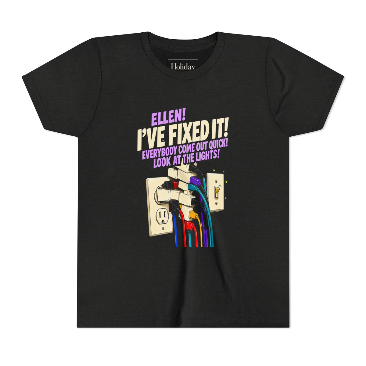 Youth "Ellen! I’ve Fixed It!" Funny Christmas Vacation T Shirt, youth shirt color and fit view 3