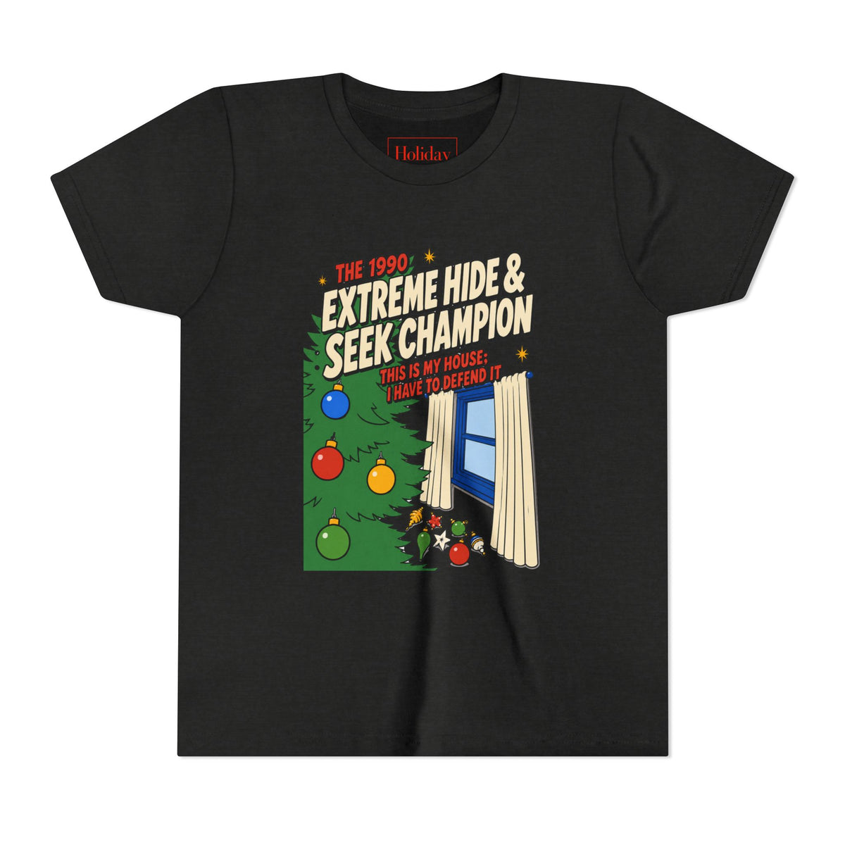 Youth Home Alone Hide & Seek Champion T Shirt, youth shirt color and fit view 3