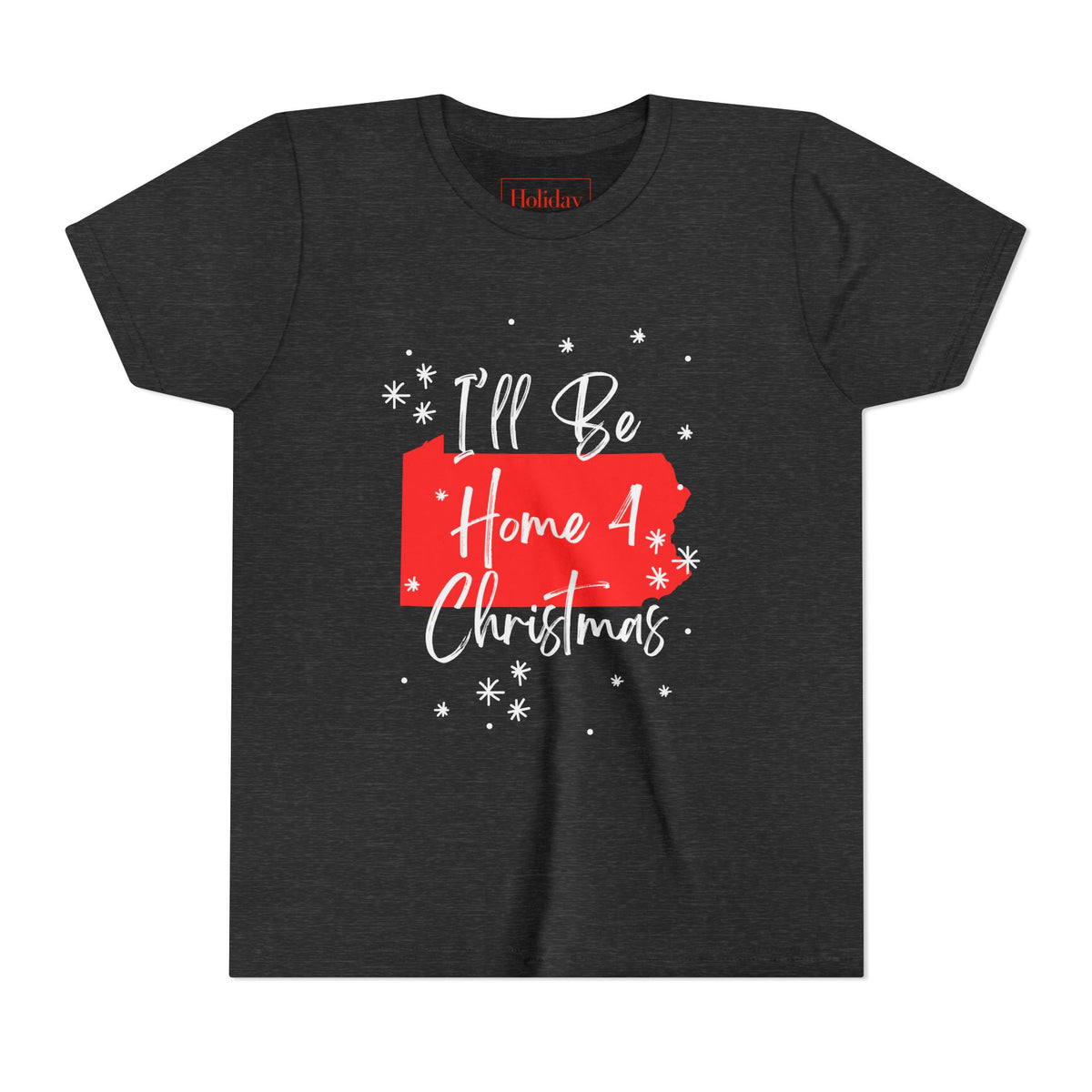 Youth Pennsylvania, I'll Be Home For Christmas T Shirt, youth shirt color and fit view 3