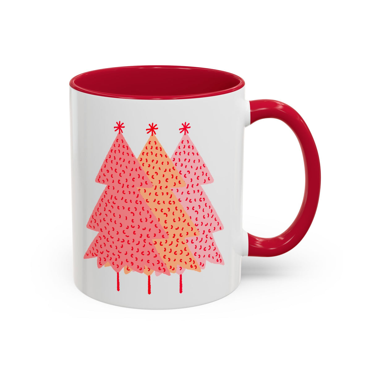 Simple Pink Pine Trees Coffee Mug (11oz), mug color and detail view 15