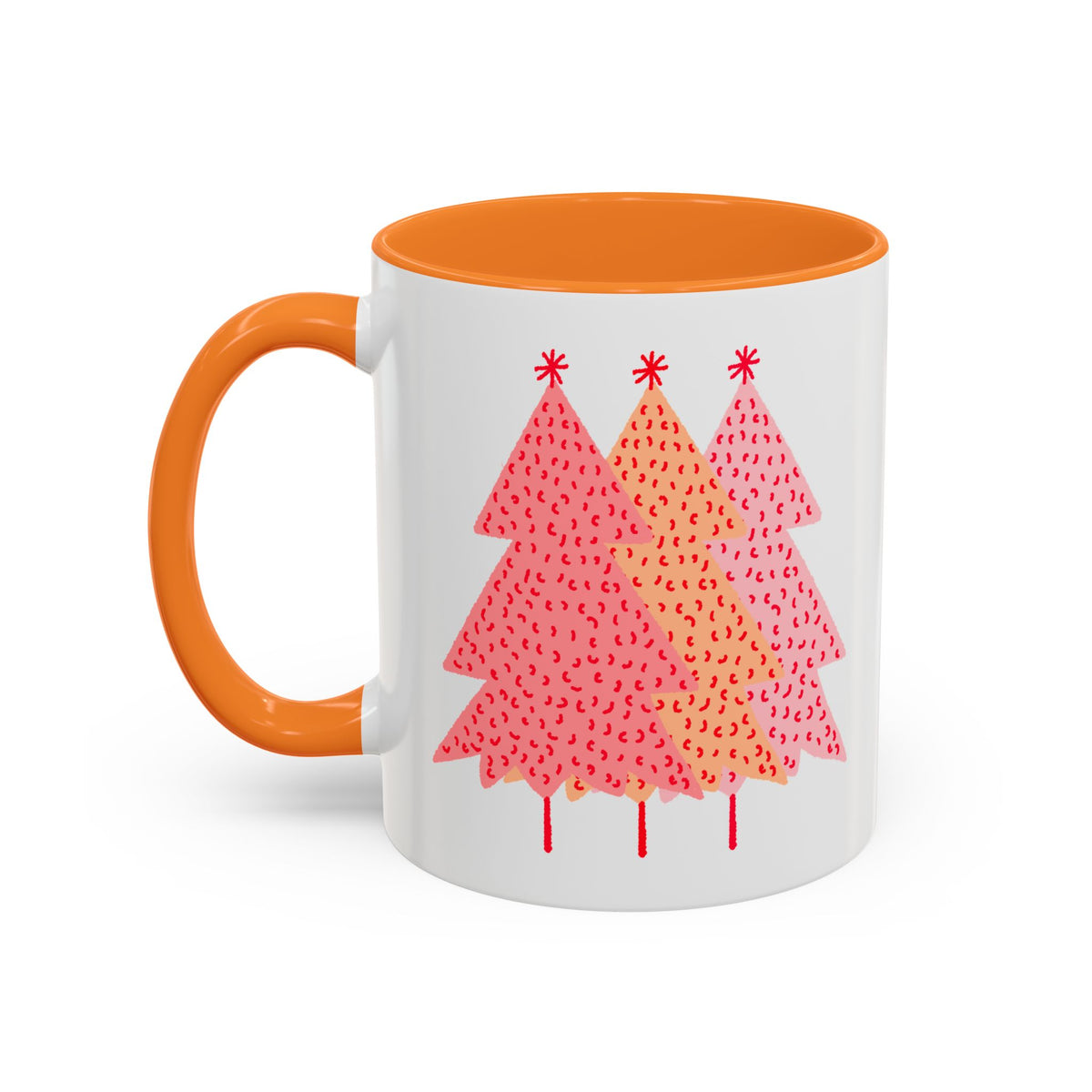 Simple Pink Pine Trees Coffee Mug (11oz), mug color and detail view 6