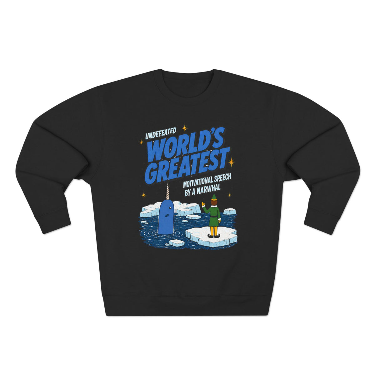 Buddy The Elf Narwhal Motivation Sweatshirt, sweatshirt color and fit view 3