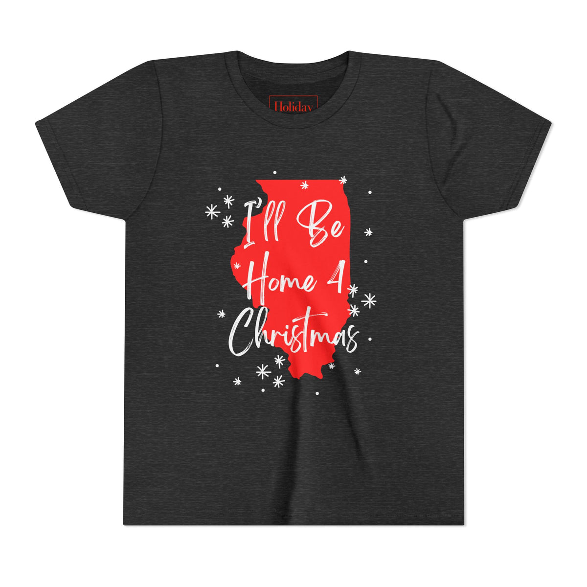 Youth Illinois, I'll Be Home For Christmas T Shirt, youth shirt color and fit view 3