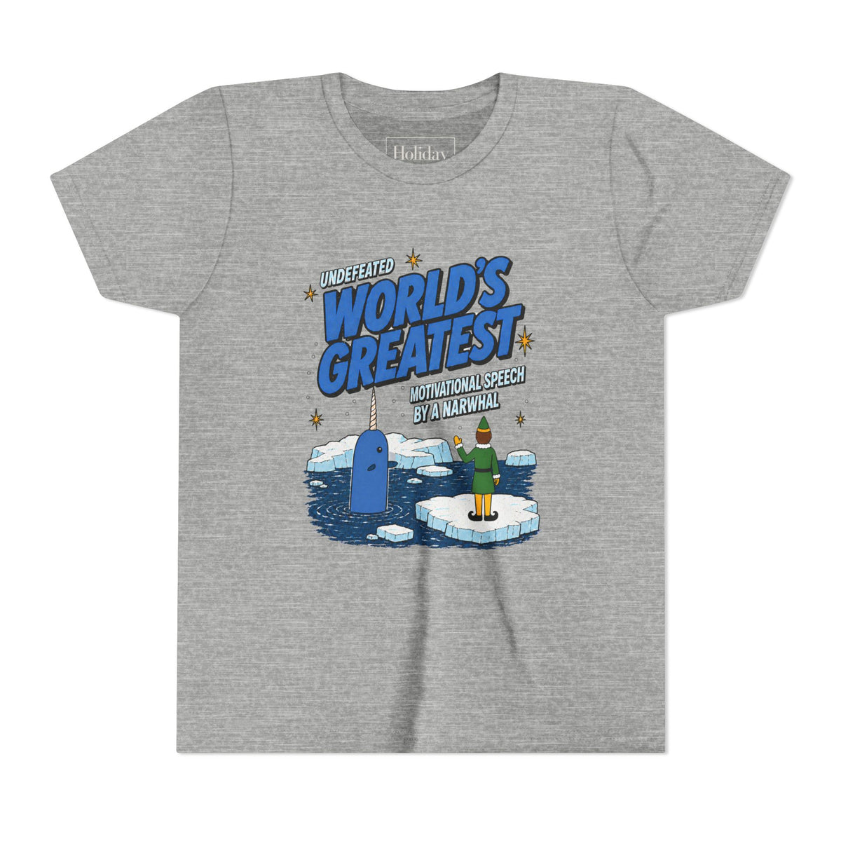 Youth Buddy The Elf Motivational Narwhal T Shirt, youth shirt color and fit view 4