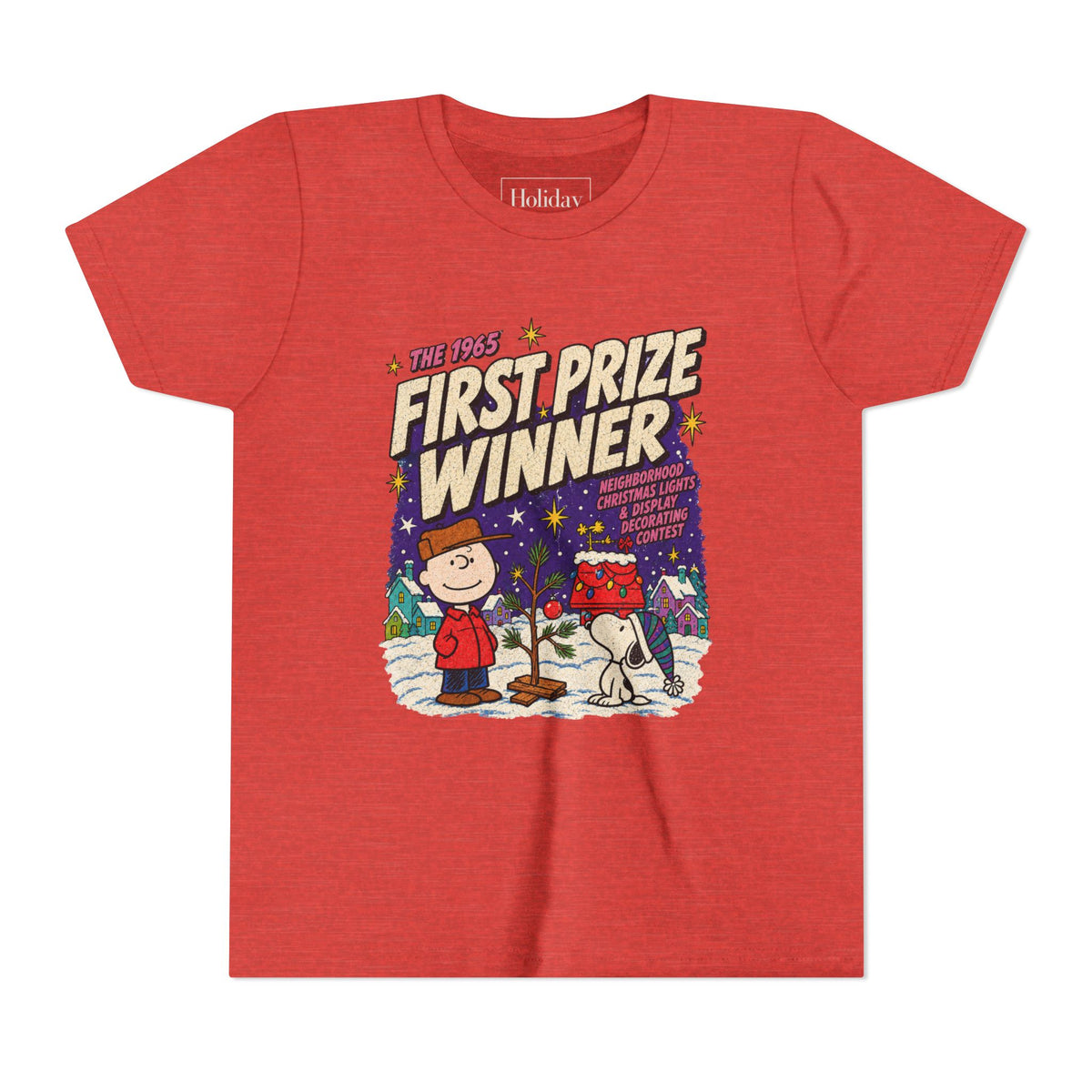 Youth Charlie Brown Christmas Light Contest Winner T Shirt, youth shirt color and fit view 7