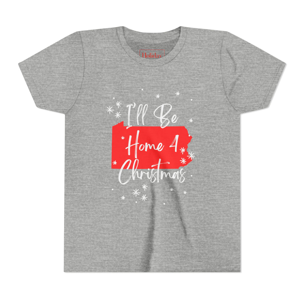 Youth Pennsylvania, I'll Be Home For Christmas T Shirt, youth shirt color and fit view 2