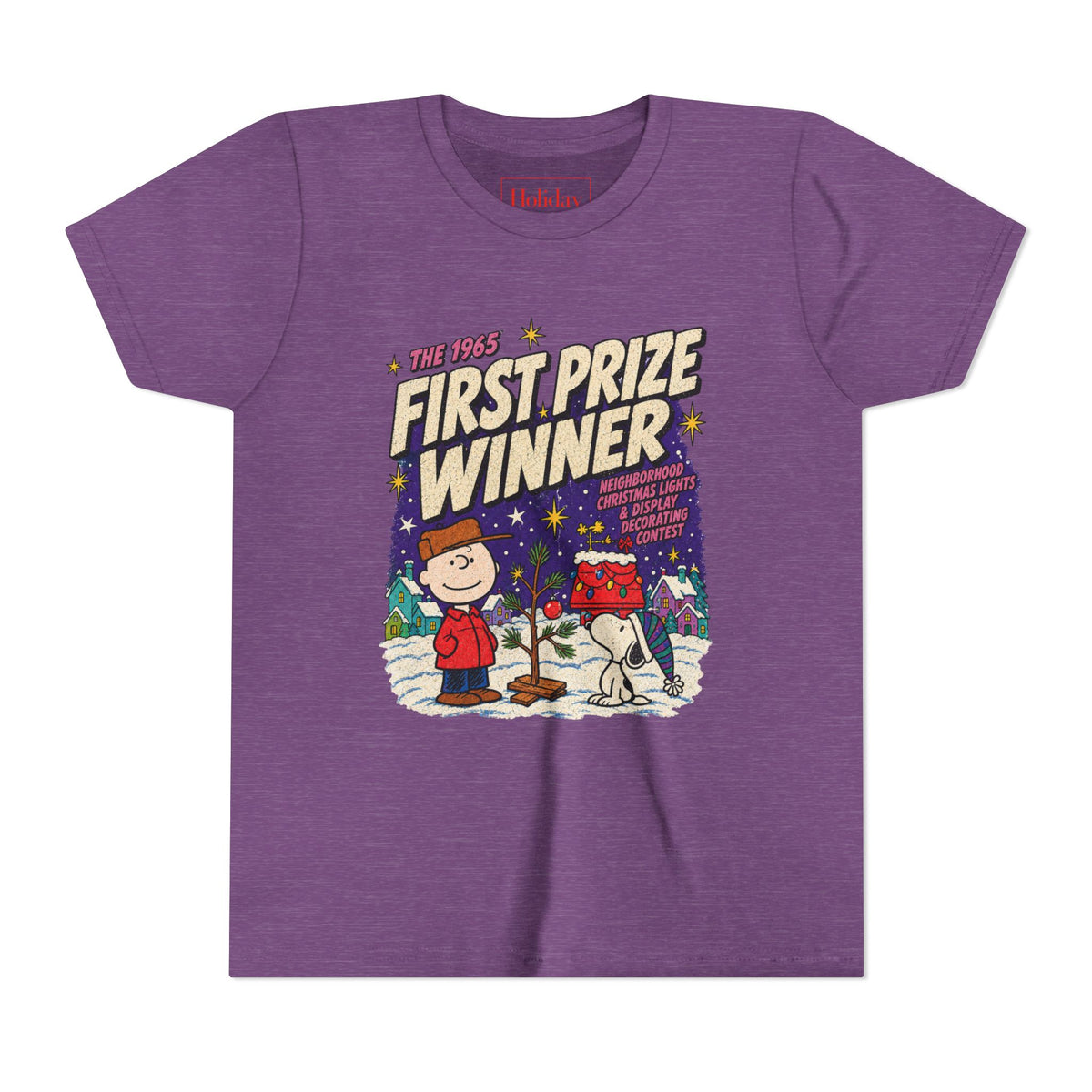 Youth Charlie Brown Christmas Light Contest Winner T Shirt, youth shirt color and fit view 5