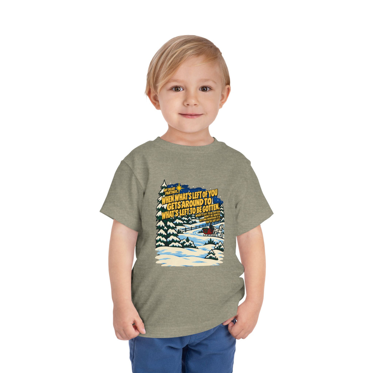 Toddler White Christmas Quote T-Shirt, apparel product mockup 8