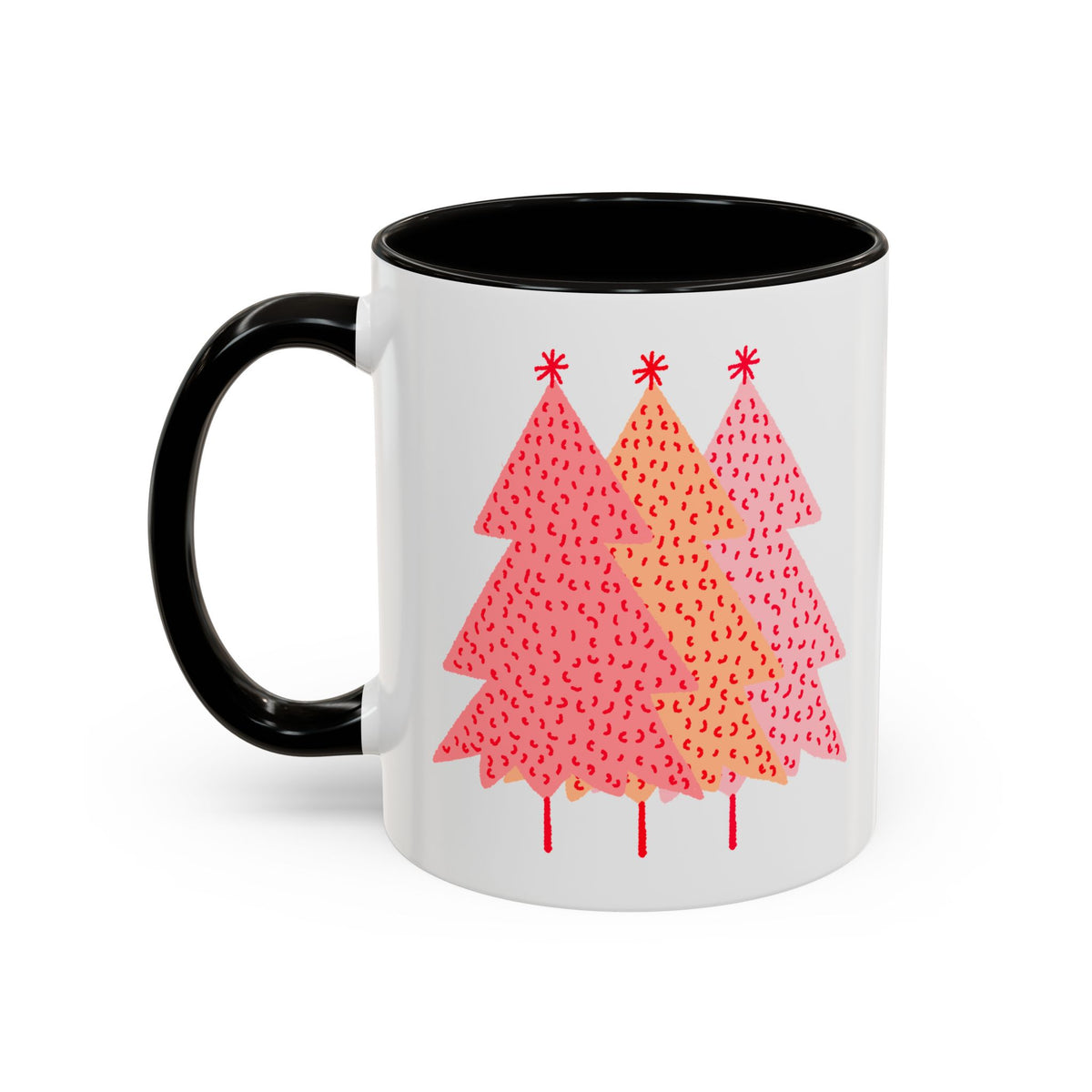 Simple Pink Pine Trees Coffee Mug (11oz), mug color and detail view 4