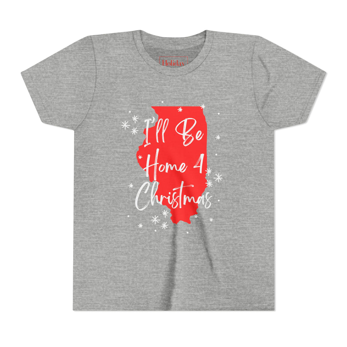 Youth Illinois, I'll Be Home For Christmas T Shirt, youth shirt color and fit view 2