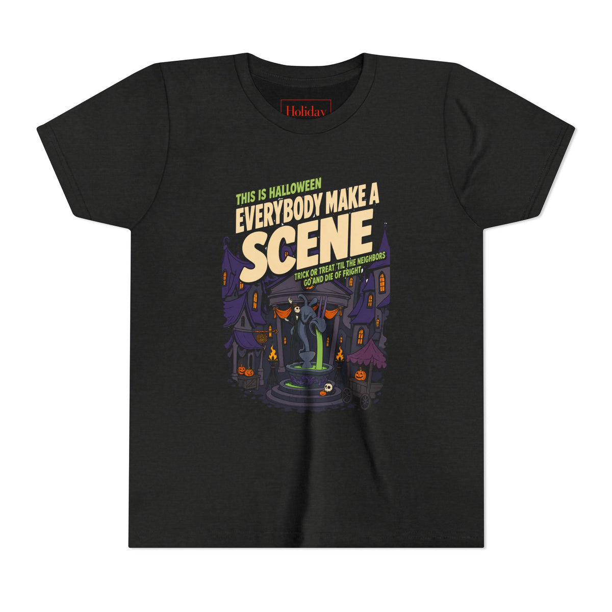 Youth Nightmare Before Christmas Halloween Town T Shirt, youth shirt color and fit view 3