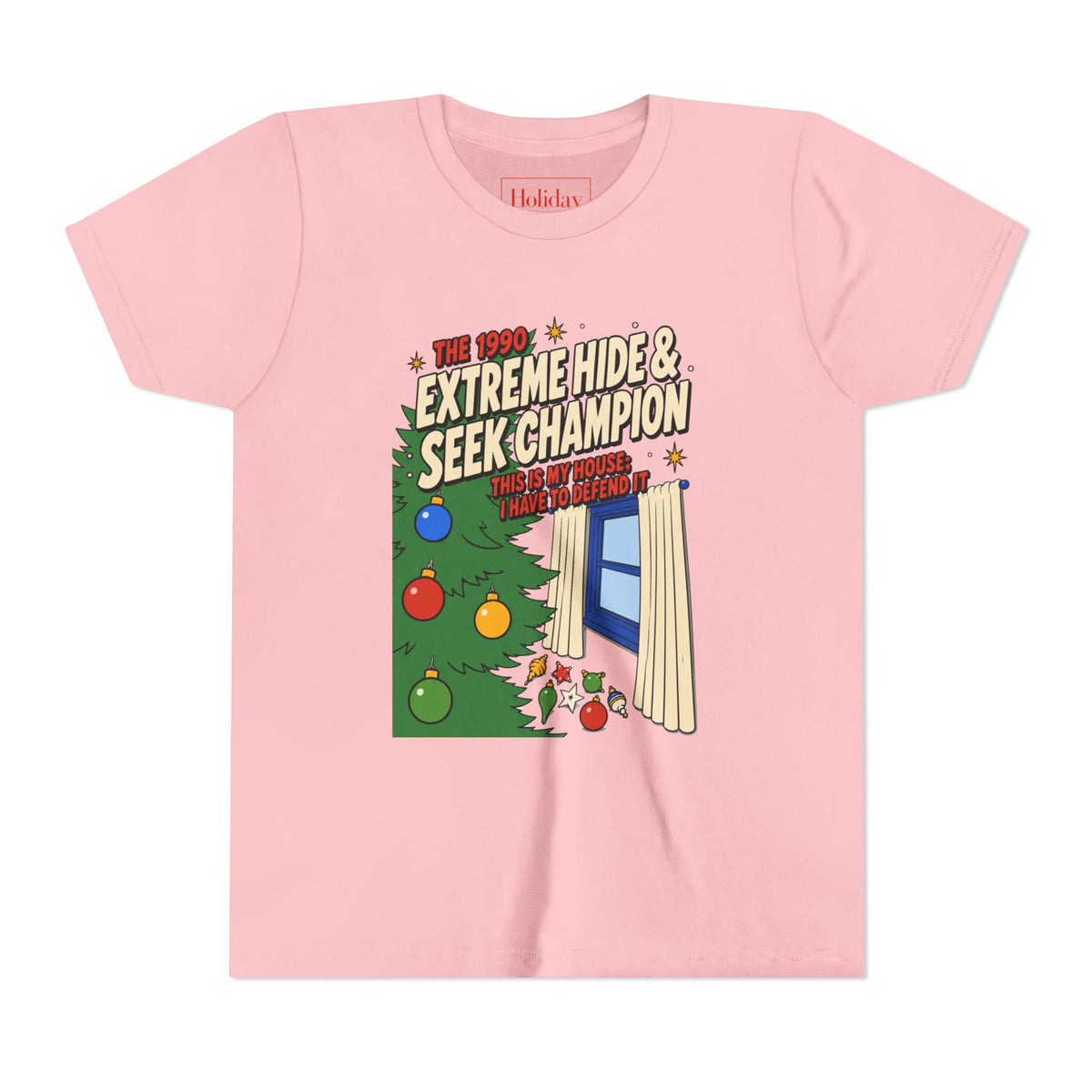 Youth Home Alone Hide & Seek Champion T Shirt, youth shirt color and fit view 2