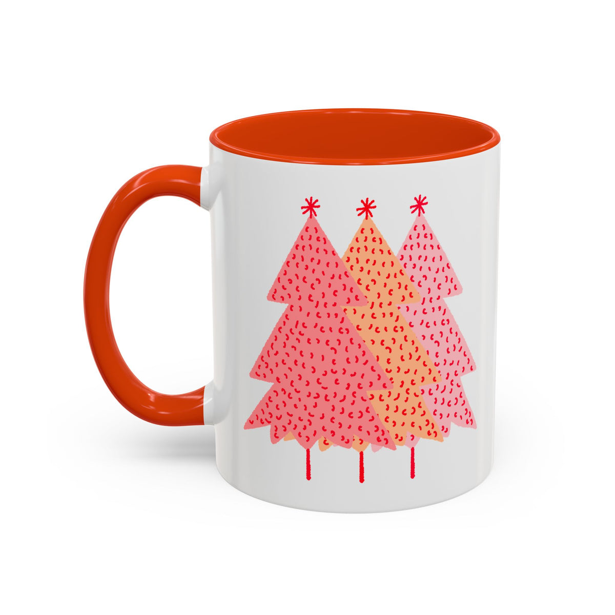 Simple Pink Pine Trees Coffee Mug (11oz), mug color and detail view 11