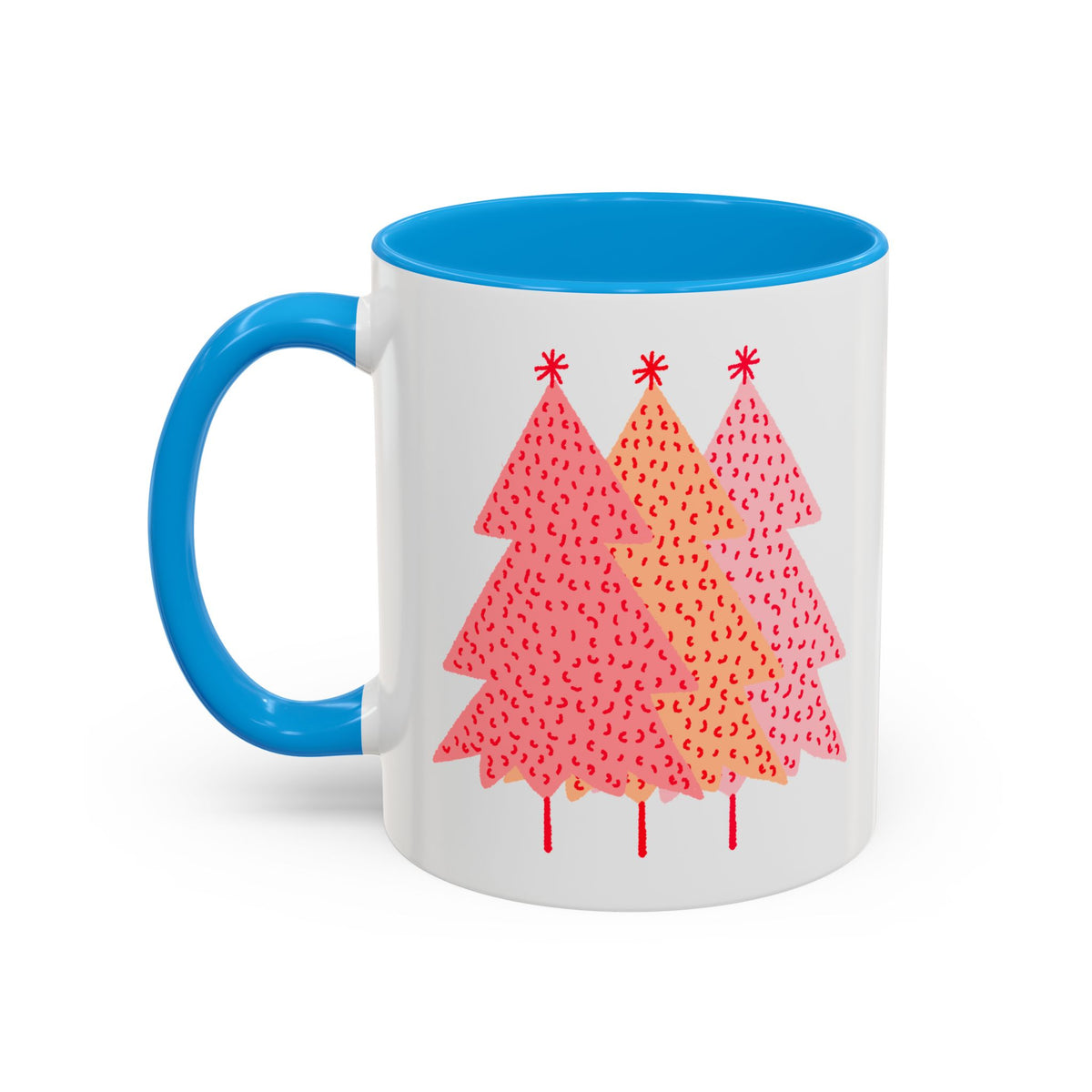 Simple Pink Pine Trees Coffee Mug (11oz), mug color and detail view 8