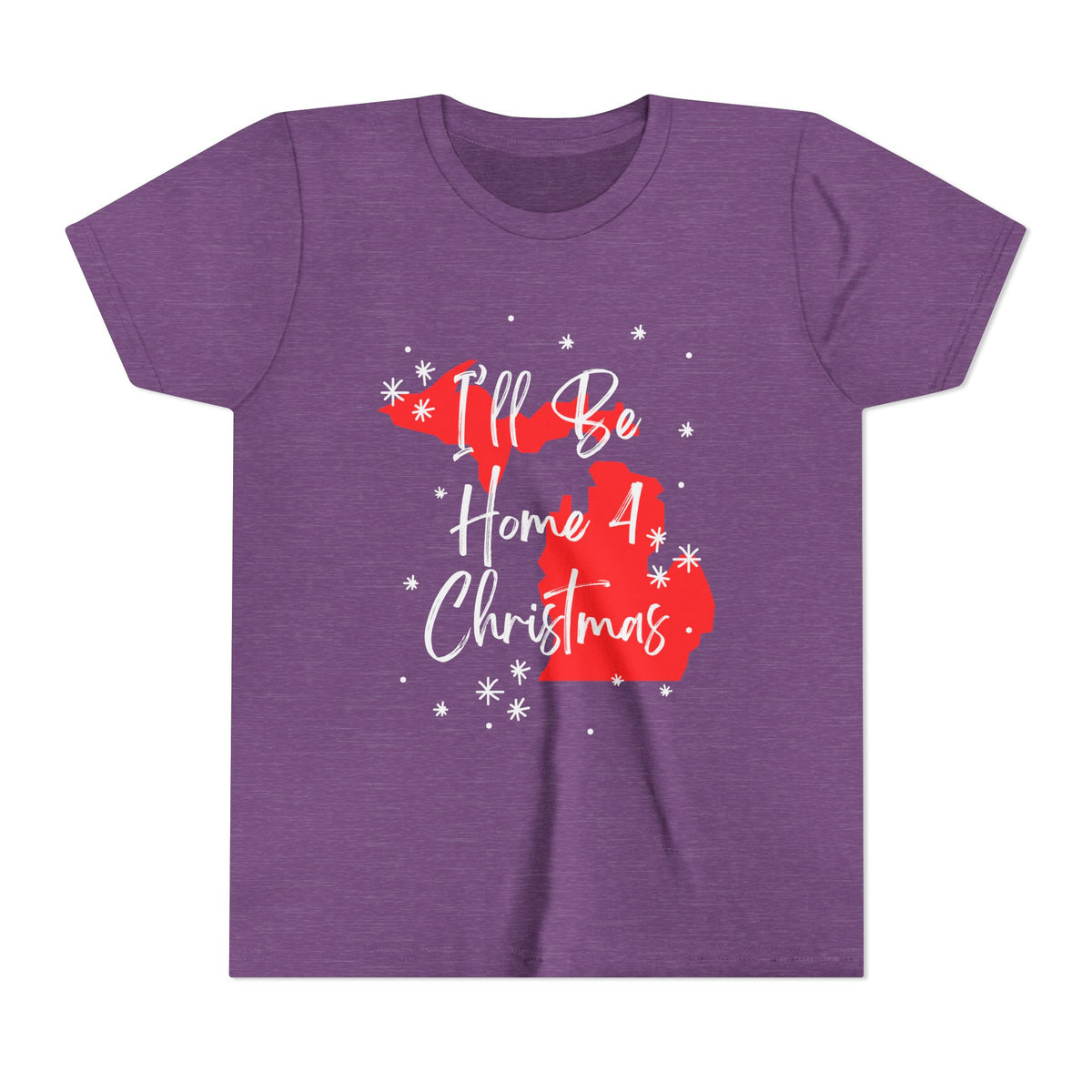 Youth Michigan, I'll Be Home For Christmas T Shirt, kids shirt color and fit view 5