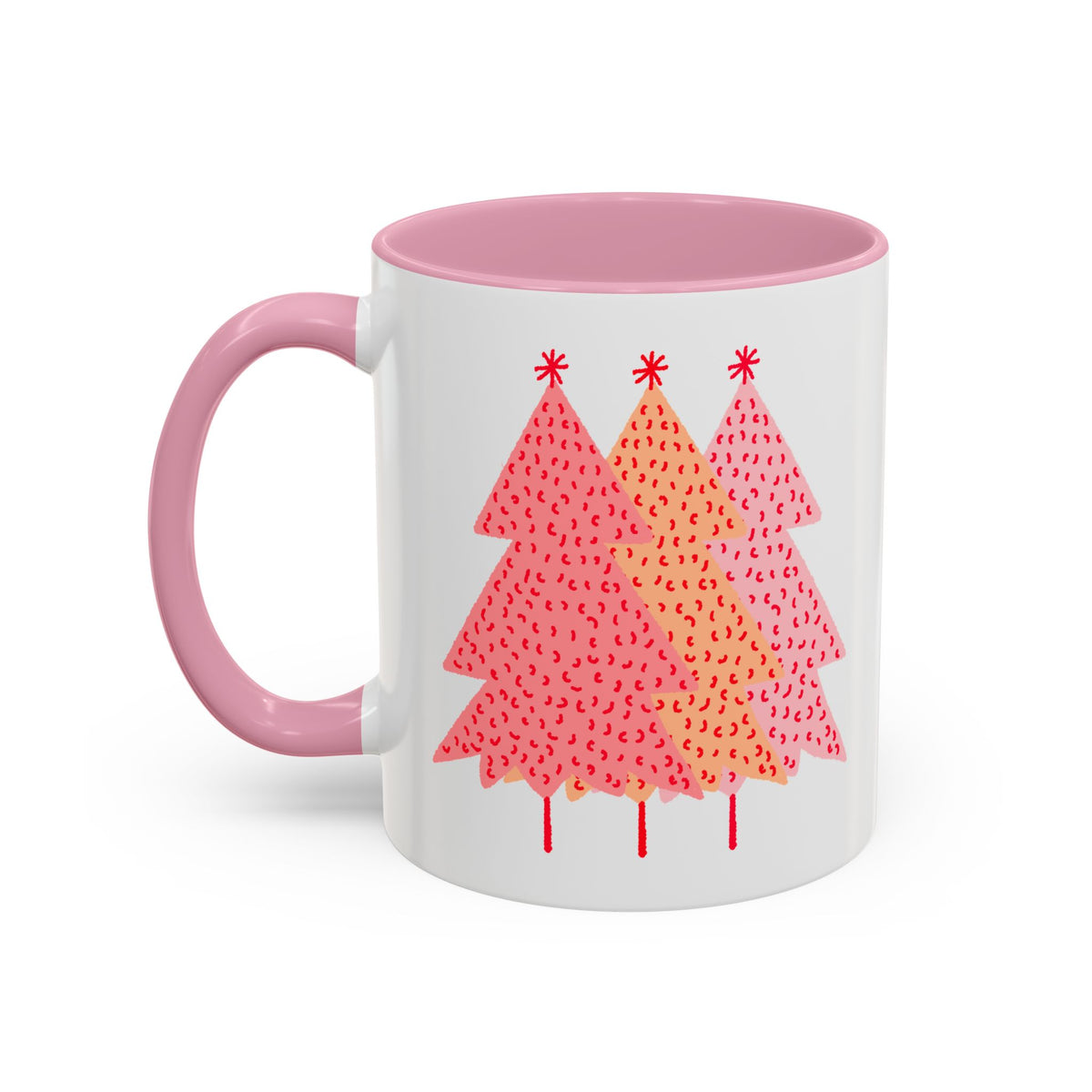 Simple Pink Pine Trees Coffee Mug (11oz), mug color and detail view 12