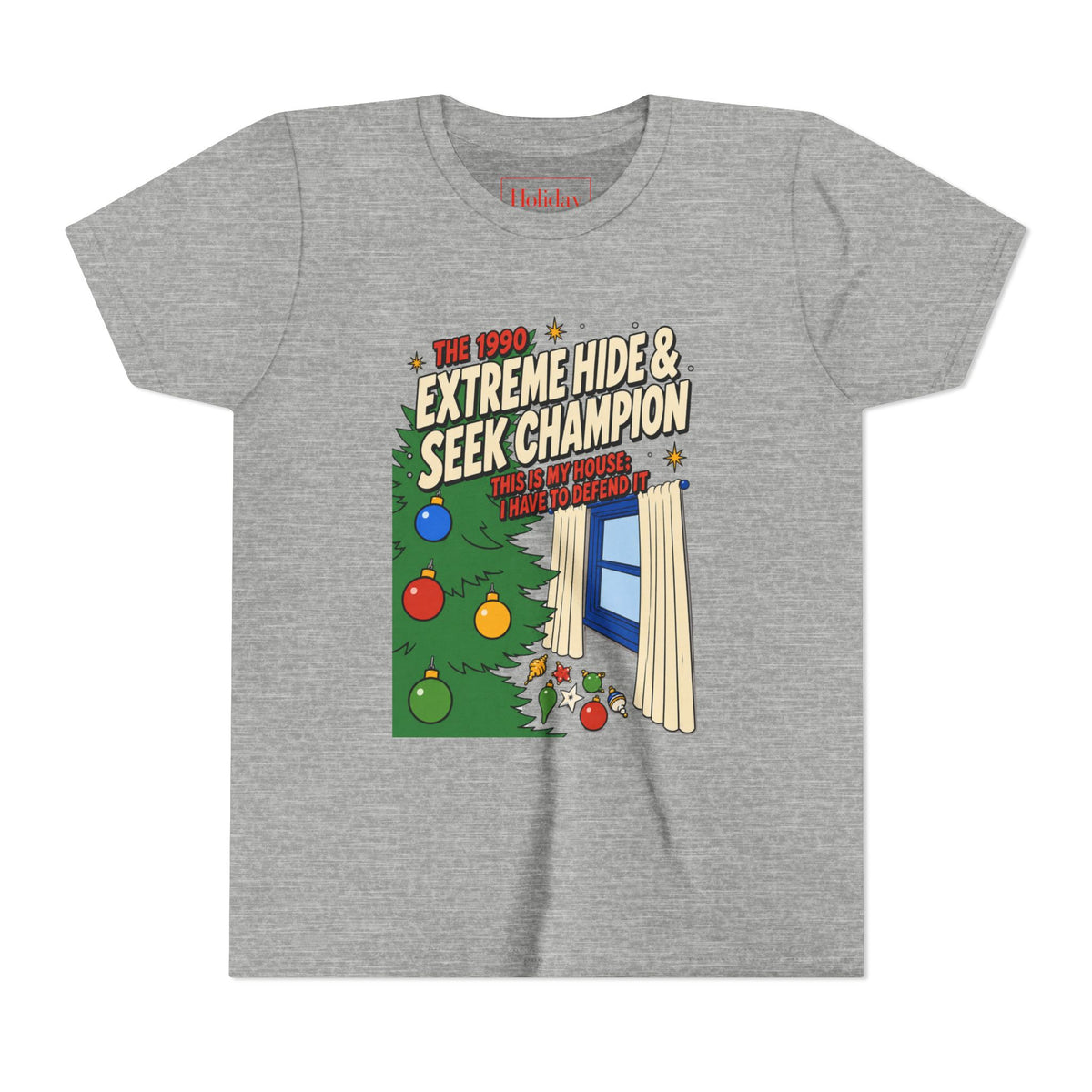 Youth Home Alone Hide & Seek Champion T Shirt, youth shirt color and fit view 4