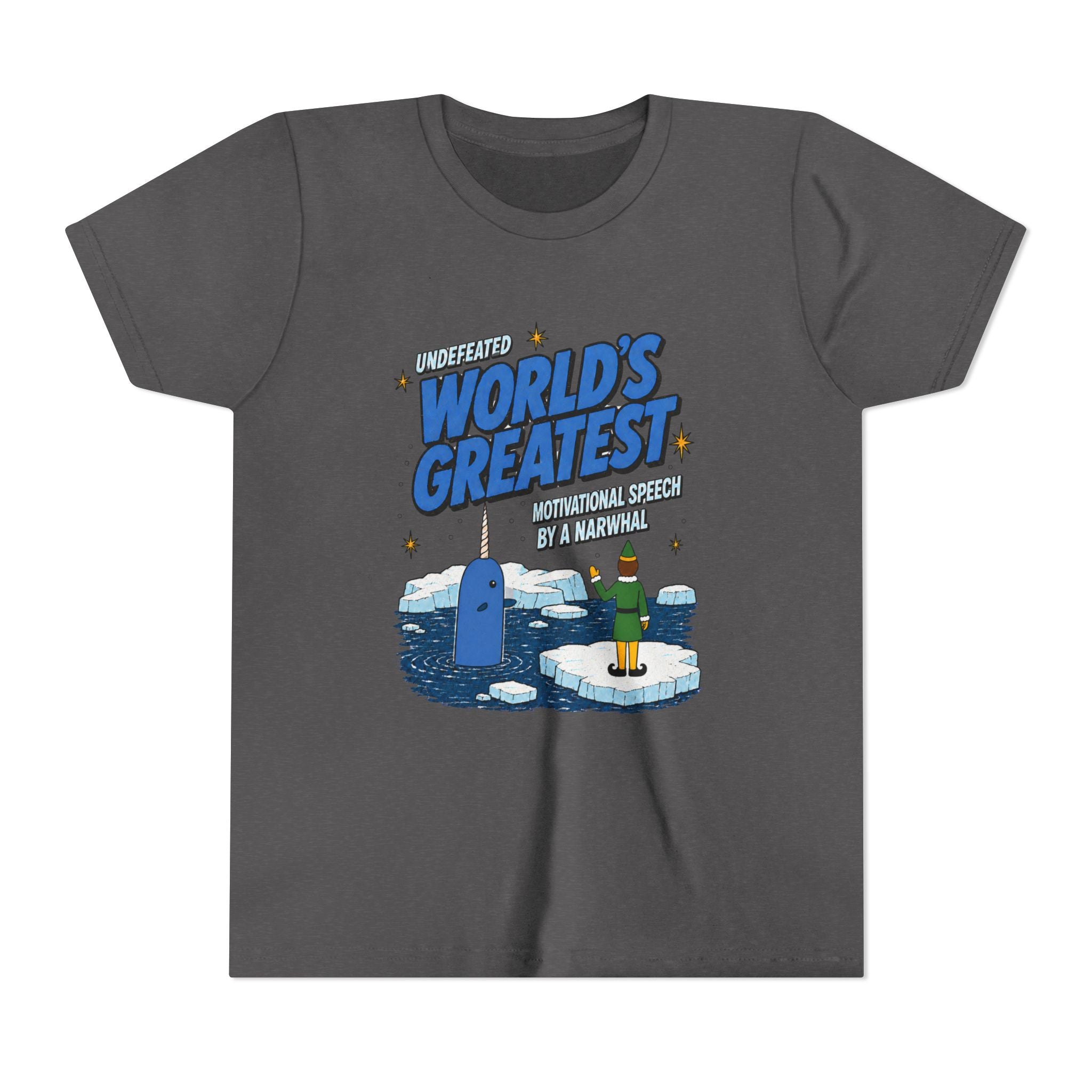 Youth Buddy The Elf Motivational Narwhal T Shirt by Holiday Fun, alternate product view 6