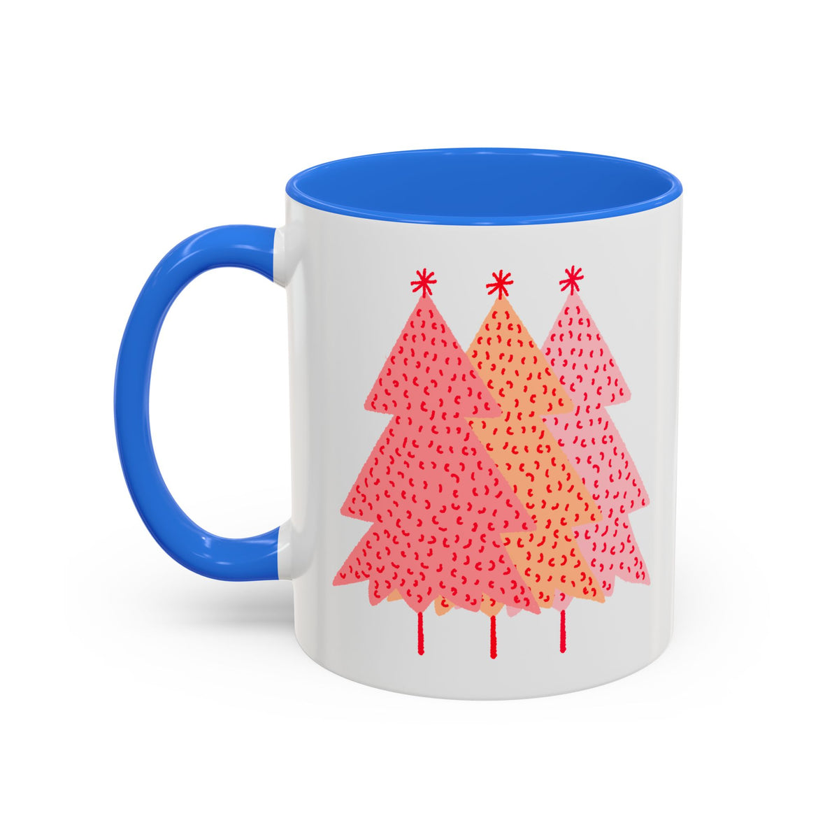 Simple Pink Pine Trees Coffee Mug (11oz), mug color and detail view 3