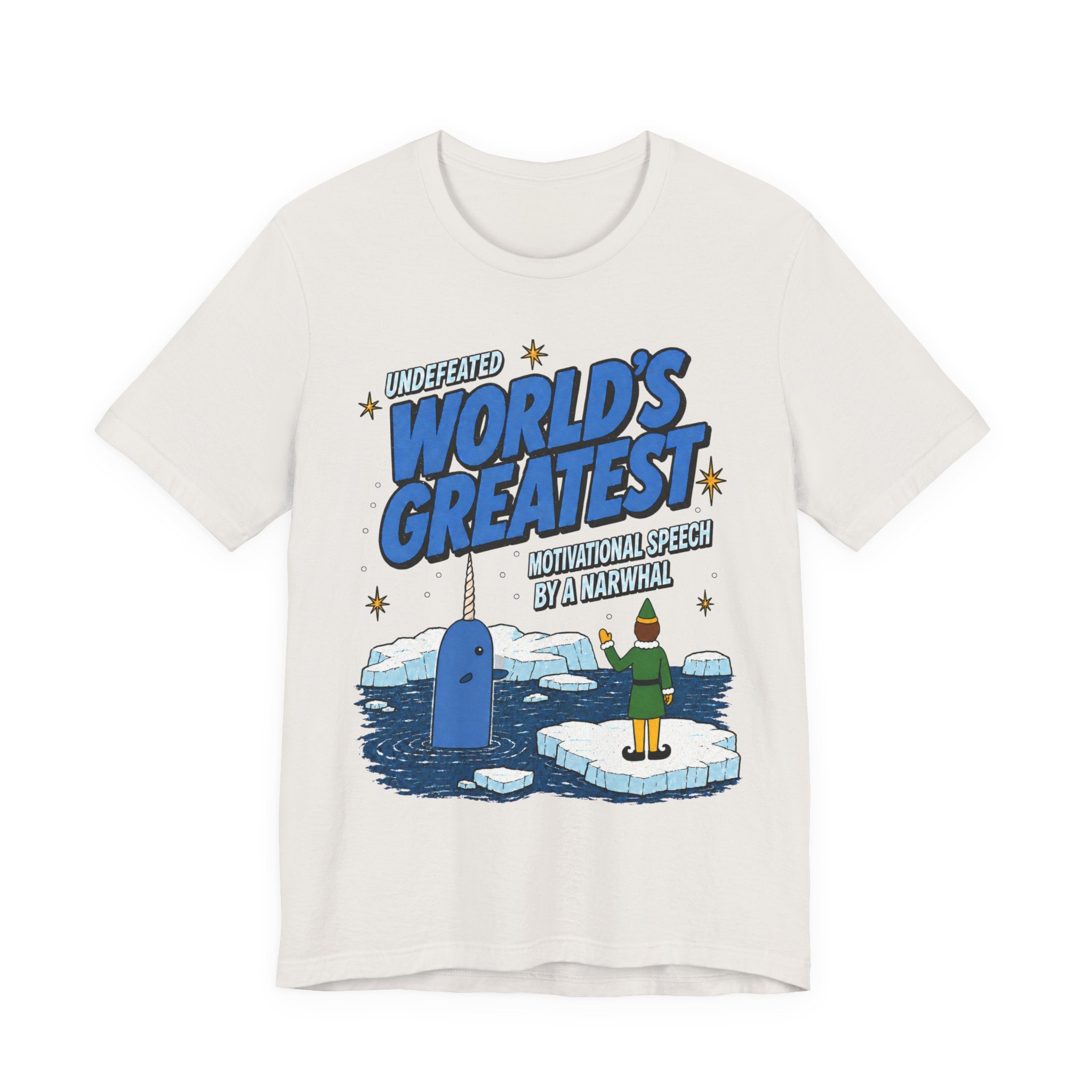 Buddy The Elf Narwhal Motivation T Shirt, shirt color and fit view 12