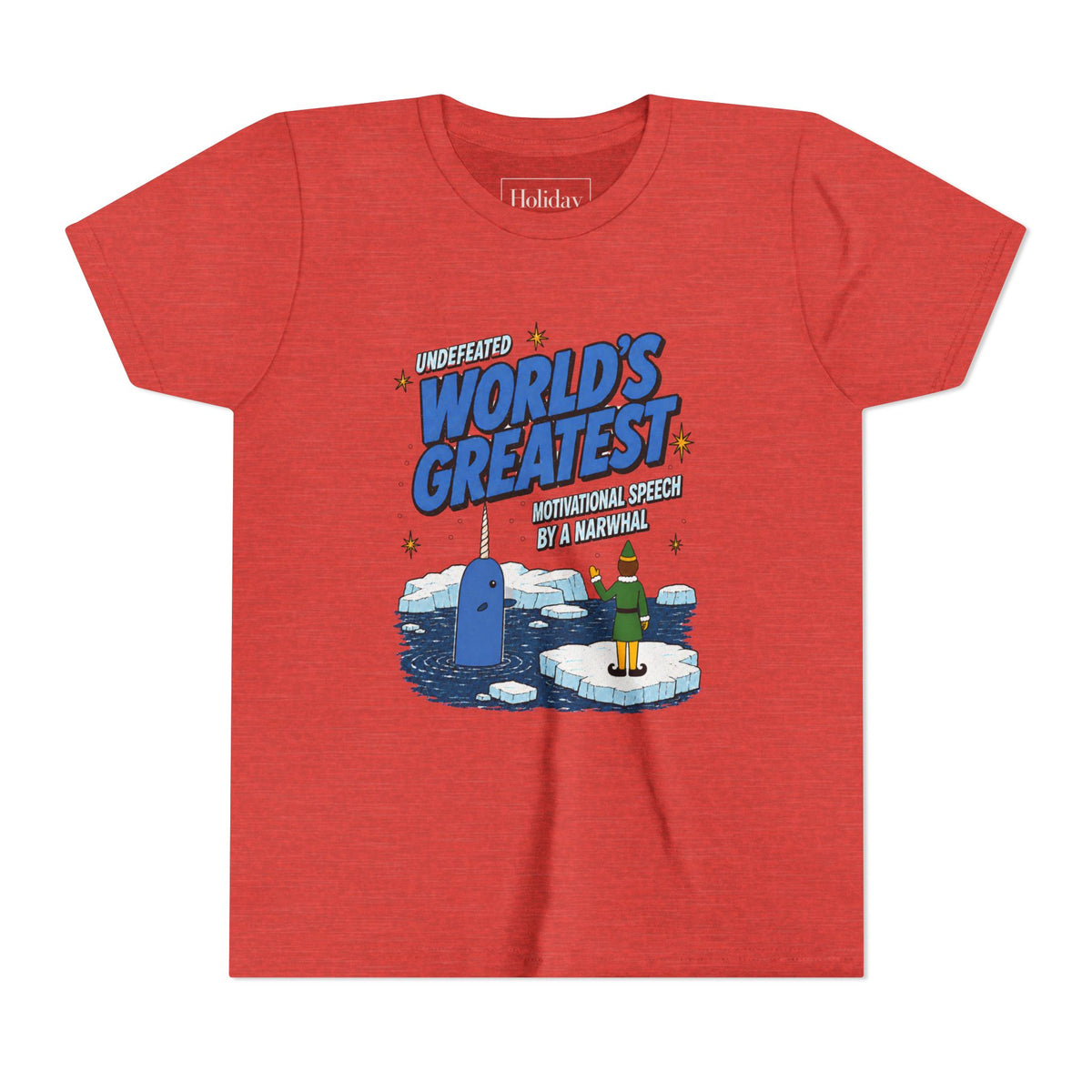 Youth Buddy The Elf Motivational Narwhal T Shirt, youth shirt color and fit view 7