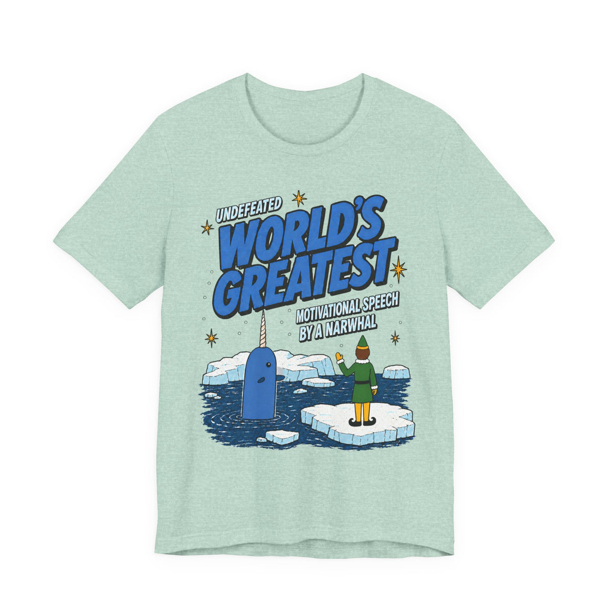 Buddy The Elf Narwhal Motivation T Shirt, shirt color and fit view 9