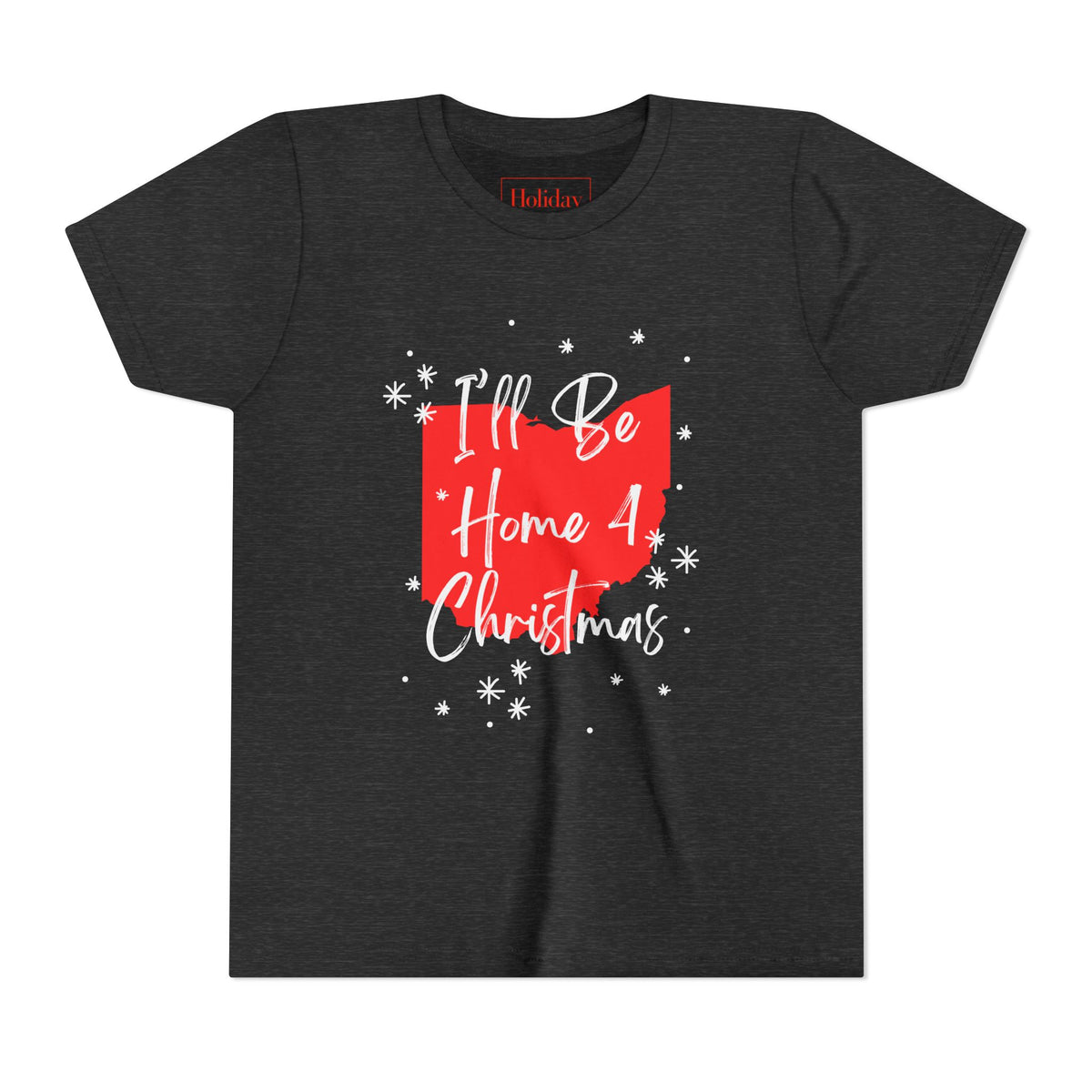 Youth Ohio, I'll Be Home For Christmas T Shirt, youth shirt color and fit view 3