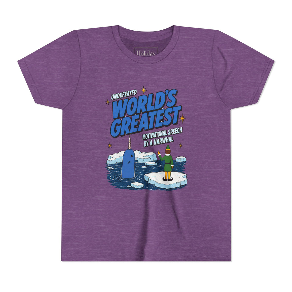 Youth Buddy The Elf Motivational Narwhal T Shirt, youth shirt color and fit view 5