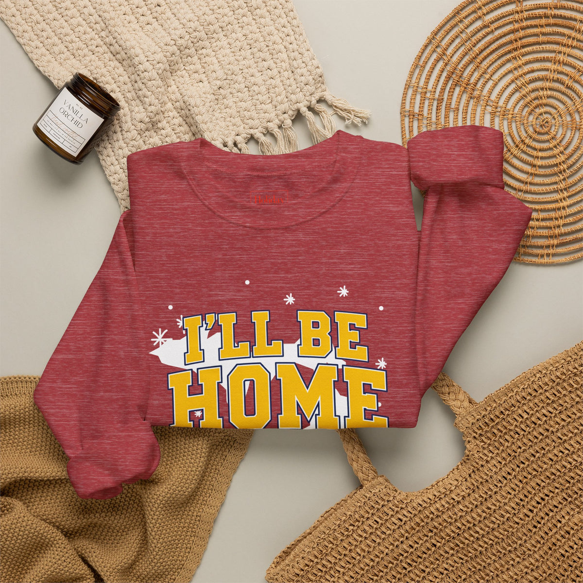 Michigan, I'll Be Home for Christmas Maize & Blue Crewneck Sweatshirt