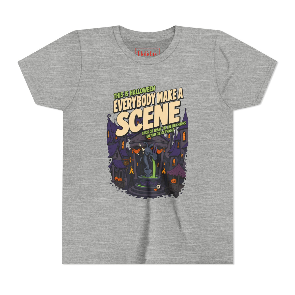 Youth Nightmare Before Christmas Halloween Town T Shirt, youth shirt color and fit view 4