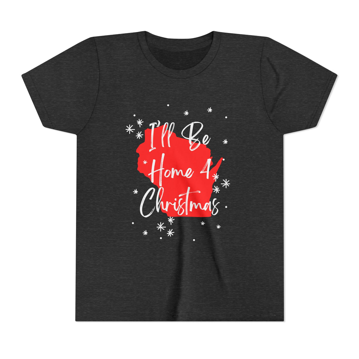 Youth Wisconsin, I'll Be Home For Christmas T Shirt by Holiday Fun, alternate product view 3